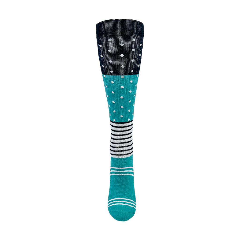 Teal Dots & Stripes Fashion Compression Sock - 92300