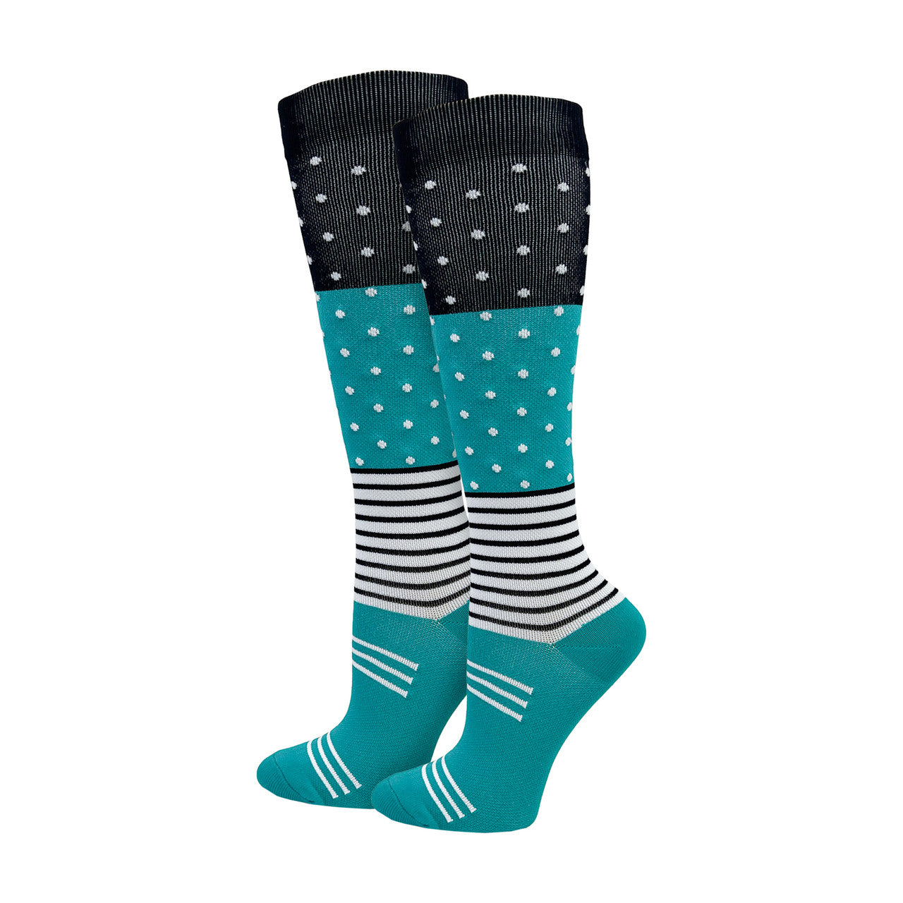Teal Dots & Stripes Fashion Compression Sock - 92300