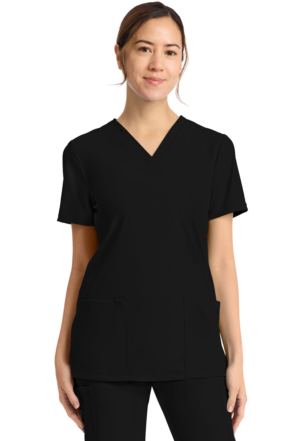 Women's 2-Pocket V-Neck Top in Black