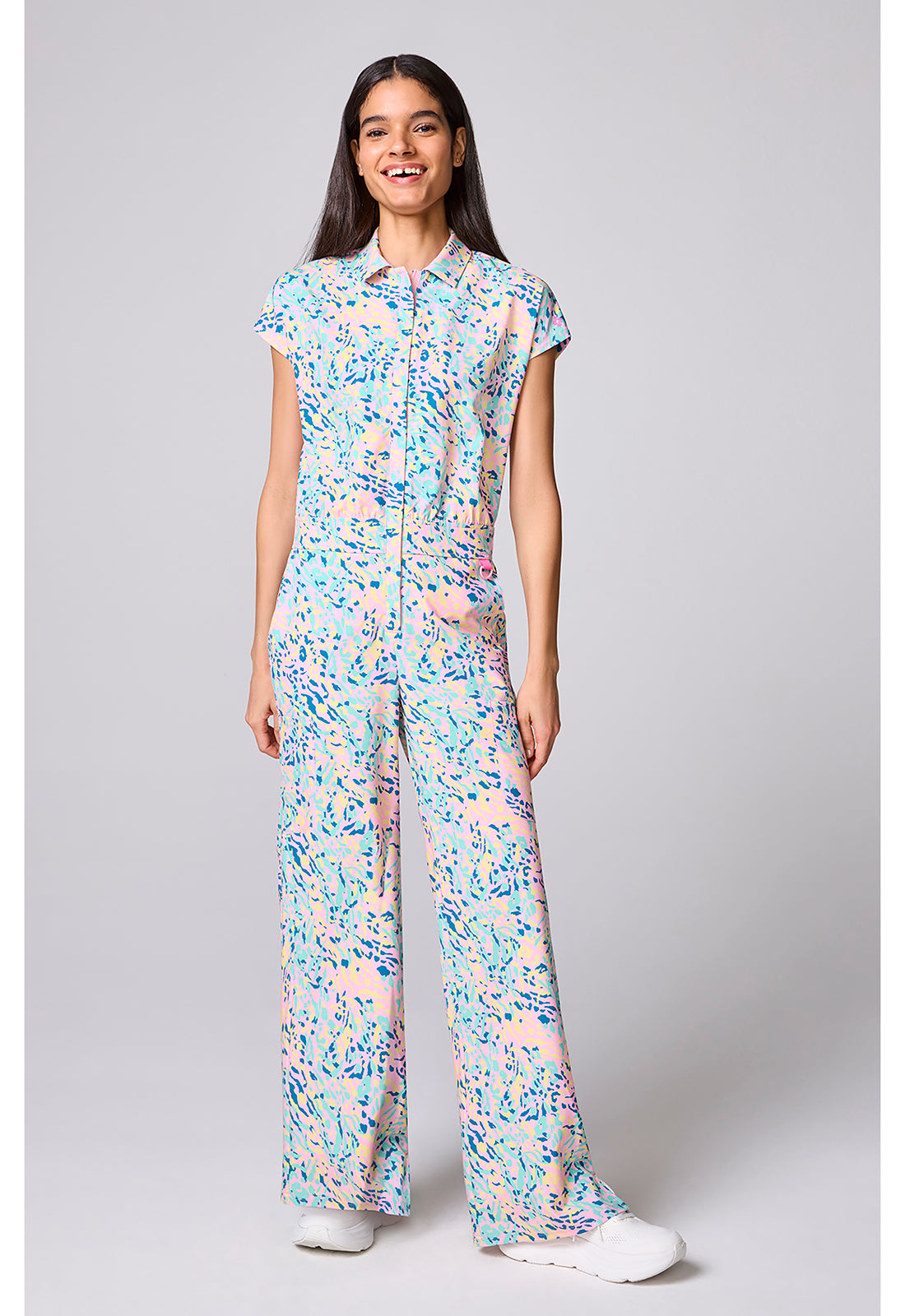 Printed Dolman Wide Leg Jumpsuit in TUTTI FRUITTI TIGER MC00019