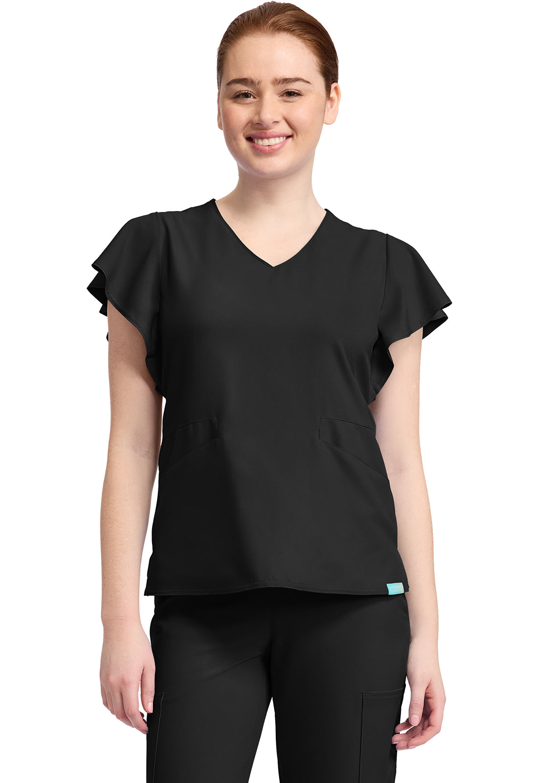 Women's 2-Pocket Flutter Sleeve V-Neck MC611