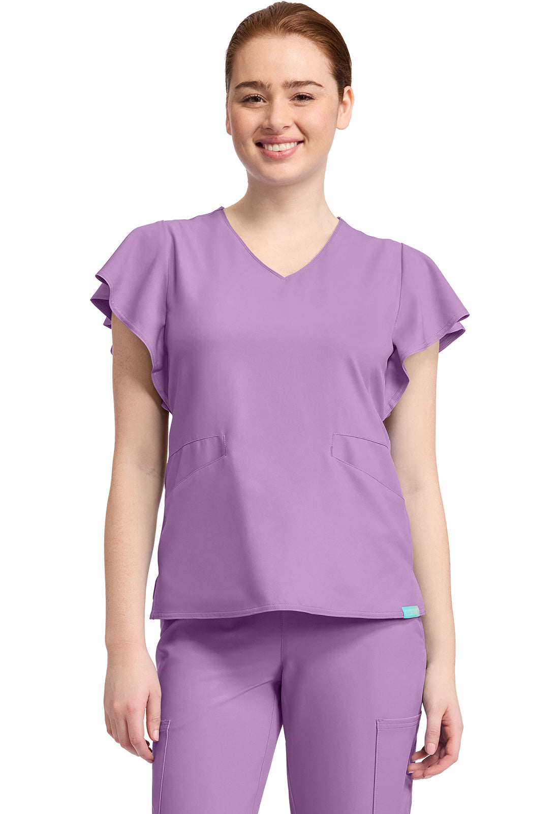 Women's 2-Pocket Flutter Sleeve V-Neck MC611
