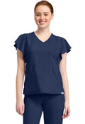 Women's 2-Pocket Flutter Sleeve V-Neck MC611