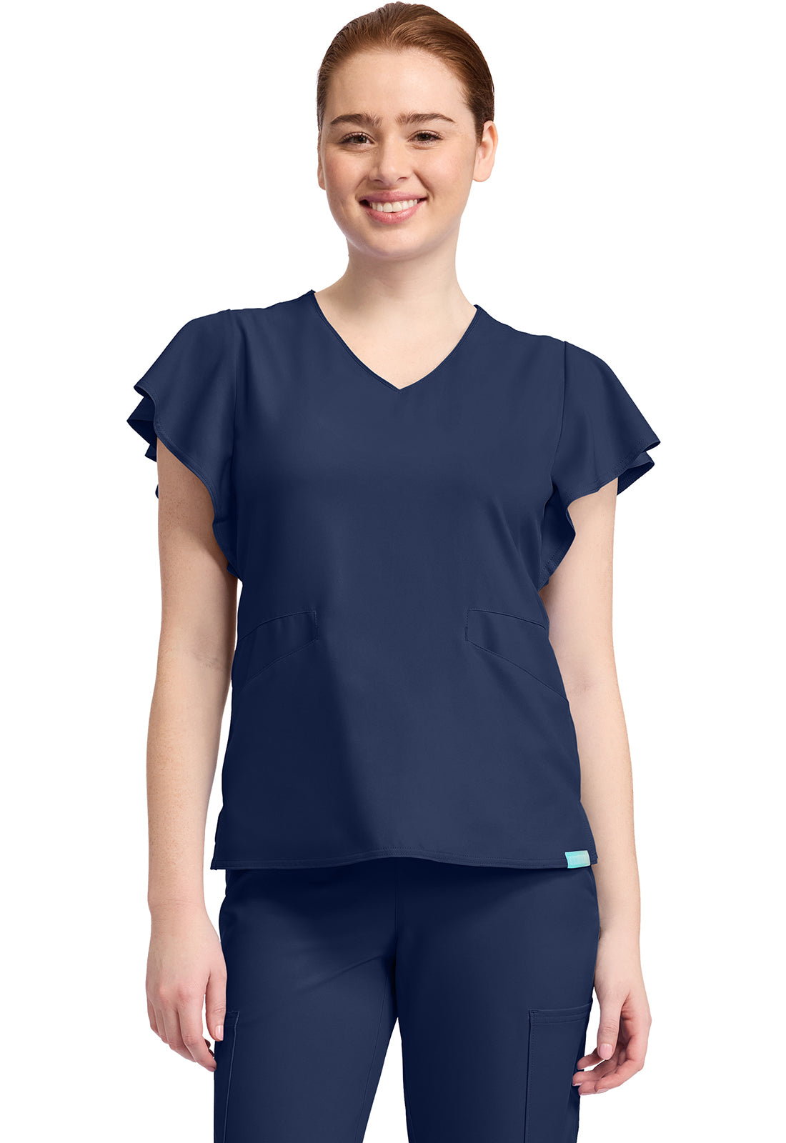Women's 2-Pocket Flutter Sleeve V-Neck MC611